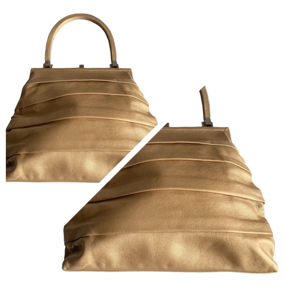 Rickard Shah Vintage Tiered Gold Leather Shoulder Bag Made in Italy NWOT